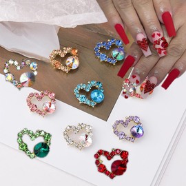 14Pcs Valentines Nail Charms Rose Gold Silver Red 3D Heart Alloy Nail Rhinestones Bling Colorful Laser Nail Gems Romantic Crystal Design Nail Jewelry Luxury Sparkly Acrylic Nails Supplies for Women