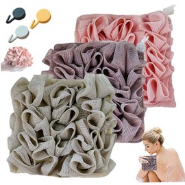 Juego de 3 toallitas de lufa 2 en 1 con bolsa jabón, esponja baño exfoliante con cordón
