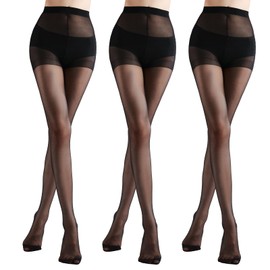 RubyRunk 3 Pairs Women's Sheer Tights - 20D Ladies High Waist Support Control Top Pantyhose with Reinforced Toes.Size S-XL .Black-M
