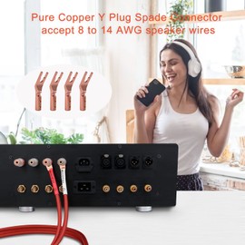 Monosaudio Speaker Spade Connector - 8 Pcs Pure Copper 45 Degree Screw Locking Y Wire End Connector for HiFi Fork Plug With Heat Shrink Tubes - 6AWG to 15AWG DIY Wire
