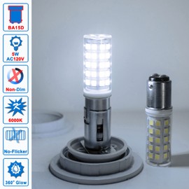 Ziomitus 120 Volts BA15D LED Double Contact DC Bayonet Base Sewing Machine Bulb 6000K Daylight Bright White, BA15D 50W 75W Halogen Equivalent, T3/T4/C7/S6 Ba15d 5W Led Light Bulbs, 5Pack