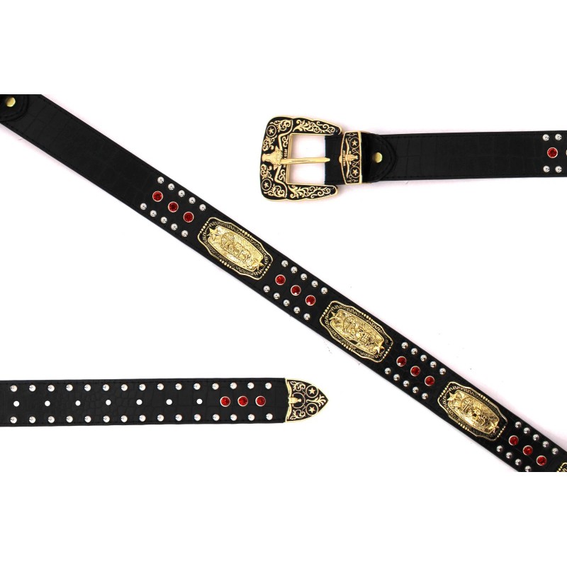 Western Belt Black Gold Cowboy Prayer Men Red Stone Crocodile