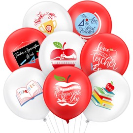 24 Pack Teacher Appreciation Balloons Thank You Balloons 12 Inch Red and White Teacher Balloons Teacher Appreciation Gifts Appreciation Decoration Party School Office Classroom Decor 8 Designs
