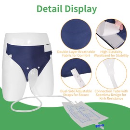 Wearable Urine Collection Bag Condom Catheters for Men, Reusable Portable Wearable Urinary Drainage with Silicone Urine Bags (2000 ML*1+1000 ML*1) for Bedridden Patients (Navy Blue-Elderly Men)