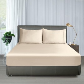 Fitted Sheet 1 Pack Twin-XL/Split King Size Only Viscose Derived from Bamboo,400 Thread Count,8-16" Deep Pocket,Bottom Sheet Colorfast Soft & Silky & Breathable(1 Fitted Sheet Only, Beige, Twin-XL)
