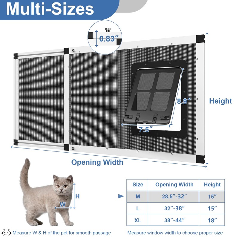 Ventilated Pet Door for Window, Fits 28.5"-32" Width Window, 2-Min
