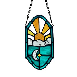 Lcensp Stained Glass Sun and Moon Decor Window Hanging Suncatchers Ornament,Handcrafted Tiffany Style Sun Catcher Decor Gifts for Bedroom Livingroom