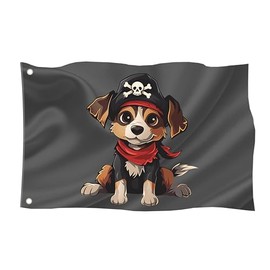 Pirate Flag / 60 x 40 cm / 23.6 x 15.7 Inches / Weatherproof with Eyelets / Outdoor and Indoor / Flag for Flagpole / 100% Polyester (Pirate Dog 1 (Size S))