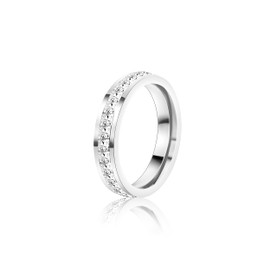 Foyjoey White Gold Plated Rings Cubic Zirconia Love Eternity Band Stackable Rings for Women Cubic Zirconia Wedding Engagement Band Size 5-9