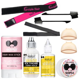 Goiple Wig Glue 1.28OZ, Waterproof Lace Front Wig Glue for Wigs with Tools and Hair Wax Stick (Wig Glue/Wig Glue Remover/Hair Wax Stick/Edge Control Wax/Elastic Band/Hair Dual Drush/Wig Caps)