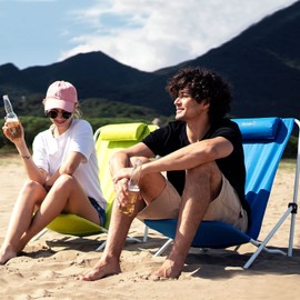 SUNNYFEEL Folding Beach Chair High Back Lightweight, Portable Sand Chair with Pillow for Adults Heavy Duty 300 LBS, Easy-to-Use Foldable Camping Chairs for Camp/Lawn/Outdoor/Travel/Picnic