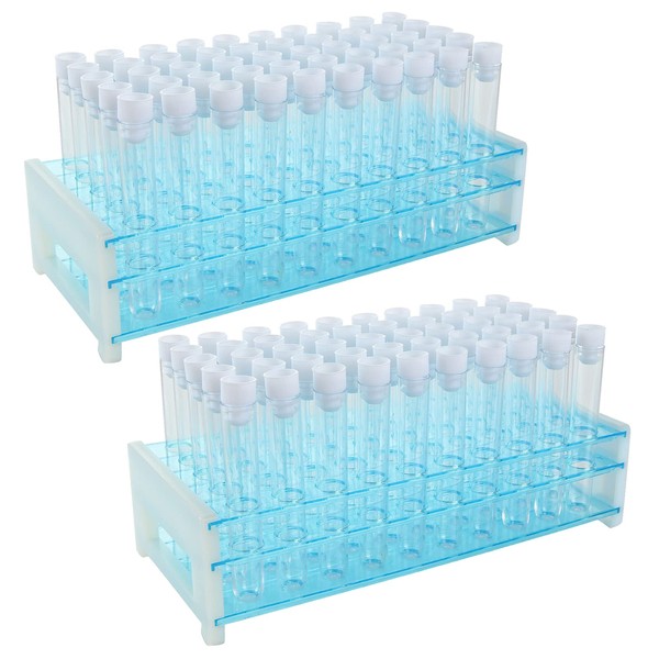120Pcs Plastic Test Tubes with Lids and Rack, 16x100mm(10ml) Test