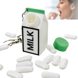 3D Lactose Intolerance Pill Box Milk Carton Shape Keychain Portable Mini Medication Organizer Travel Size Pill Box Screw Lid Suitable For Traveling Everyday Backpack Purse Handbag Use (Vitality Green)