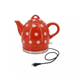 FixtureDisplays Red Ceramic Electric Kettle with White Polka Dots 1 Liter 1000 Watts 110V