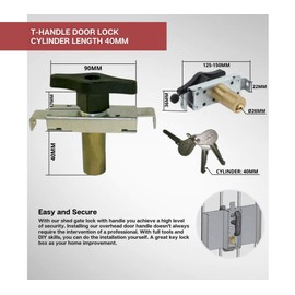 DOJA Industrial | T-Handle Door Lock | Cylinder Length 40 | 1 Unit | Key Latch Handle | Garage Cross Knob | Cabinet Gate Locks | Internal-External Locking Security | Twist Handles Locker