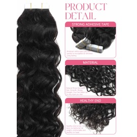 Lacer Tape in Hair Extensions 14in Natural Wave Black Tape in Extensions Real Human Hair Natural Black Invisible Hair Extensions 20PCS 40Grams