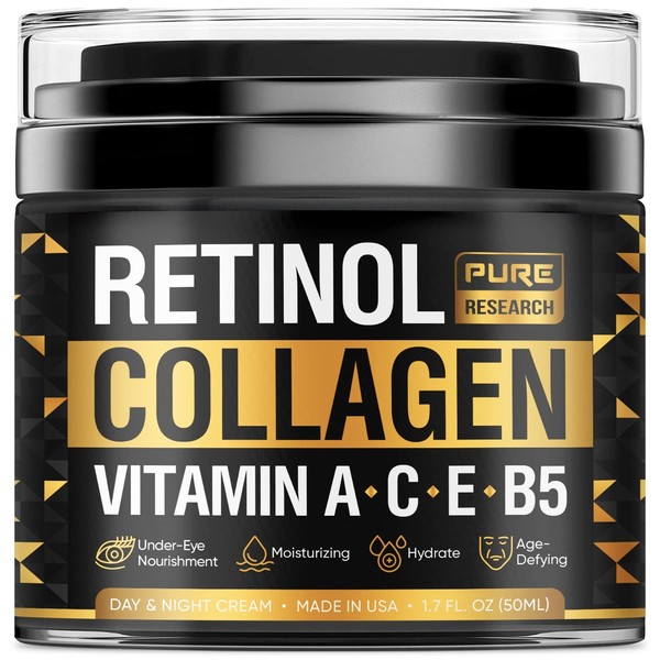 Collagen & Retinol Cream - Anti Aging Cream Face Moisturizer w/Hyaluronic Acid - Anti Wrinkle Day & Night Retinol Face Cream - 1.7 oz