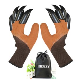 HHSZZY Gardening Gloves with Claws, Waterproof, Breathable, for Digging Planting, Puncture Resistant, Best Gifts for Women. (Brown)