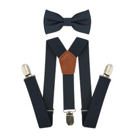 BEWDIO Toddler Suspenders and Bow Tie Set, Dark Gray Bowtie and Suspenders with 4 Strong Metal Clips (71-09)