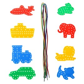 Diffaxy Pack of 8 Threading Games, Lacing Cards with Transport and Animal Shapes and Lines, Early Learning Toys, Threading Toys for Boys or Girls from 3 Years