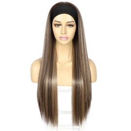 Sapphirewigs Straight Headband Wigs for Women Synthetic Mix Brown Glueless Light Yaki Headband Wig Heat Resistant 26 inch