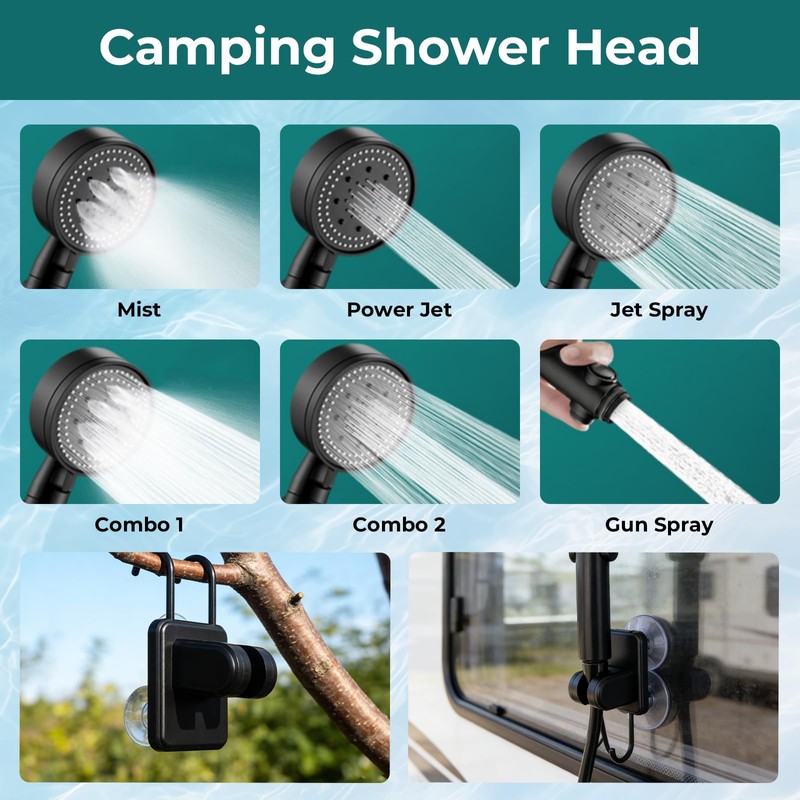 Portable Camping Shower Kit: 7ft Tent, 6000mAh Pump, 1500W Heater