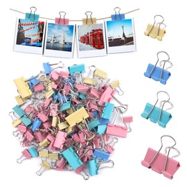 Pack of 125 Colourful Foldback Clips, Metal Paper Clips, Binder Clips, Binder Clips, 32 mm, 25 mm, 19 mm, 15 mm for Office, School, Notes, Stationery