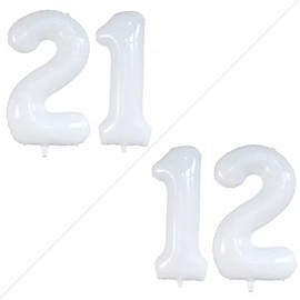 GOER Number 12 Balloons for 12th Birthday Sweet 12 Party Decorations,42 Inch Jumbo Foil Helium 21 Balloons for 21st Birthday Party Decoration (White)
