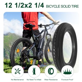 12 1/2x2 1/4 Bicycle Solid Tire, 12x2.125/12x2.0/12 1/2x1.5 Solid tire, 12 inch Bike Tubeless tire, [Puncture-Proof, Anti-Skid, Wear-Resistant] (1 Pack)