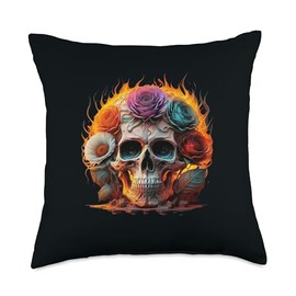 AK71Design-Totenschädel zum Tag der Toten Flower Dia De Los Muertos Skull Throw Pillow, 18x18, Multicolor