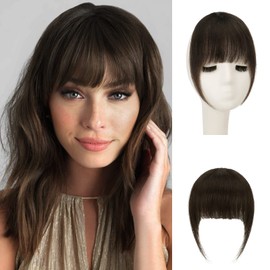 Sofeiyan Bangs Clip-In 100% Remy Real Hair Fringe Bangs, One Piece Human Hair Clip in Pony, Fringe Extensions, Natural Bangs with Temple Hair Pieces, Real Hair Extensions for Women