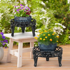 Jotboom Metal Plant Stand Indoor Outdoor,2 Pack Heavy Duty Iron Plant Stands for Indoor/Outdoor,Low Round Metal Flower Pot Holder Rustproof Plant Holder for Garden,Patio,Home Decor