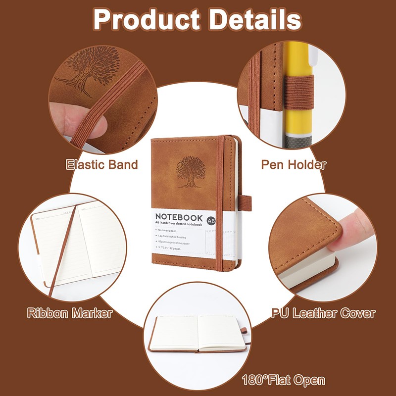 TECDW A6 Notebook, 192 Pages Lined Diary Notebook, 80gsm Thick