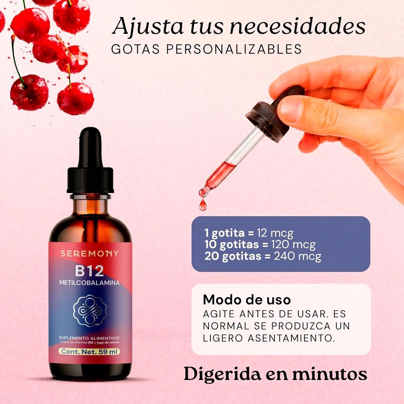 SEREMONY Vitamina B12 Metilcobalamina Sublingual Líquida en Gotas