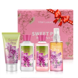 Kit de baño y cuerpo Sweet Pea, 3 fl oz, regalo ideal para el cuidado de la piel, set de spa para el hogar, incluye loción corporal, gel de ducha