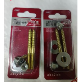 ACE 2 Packs Brass Toilet Screw Set Mounting Bowl to Floor Mount 1/4" x 2 1/2"