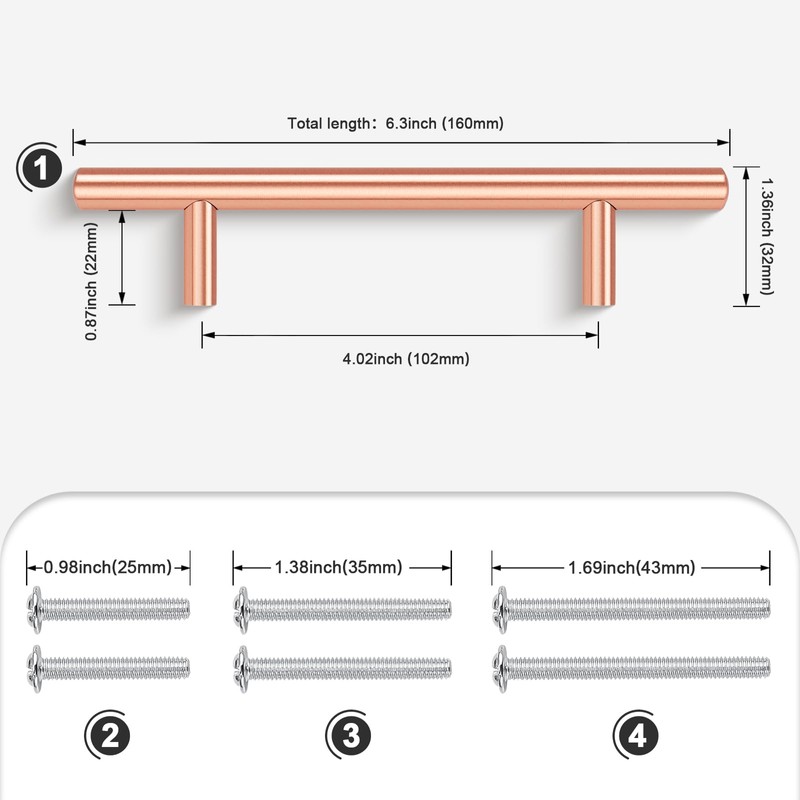 EZRENOVA 10 Pack Rose Gold Cabinet Handles and Knobs -