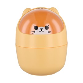 Desktop Trash Can with Lid, Cute Mini Desk Bin, Plastic Garbage Bin for Office Bedroom, Small Cartoon Bear Flip-Type Dustbin, Removable Pen Holder (Orange)