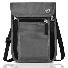 WACCET Neck pouch for men and women with RFID protection, travel neck pouch with multiple pockets, hidden travel purse, chest pocket for cash, cards, keys and passport, etc, Grey