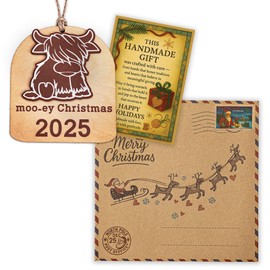 Moo-ey Christmas Cow Ornament, Highland Cow Ornament, Christmas ornaments 2025, Farm Animal Lover Gift, Highland Cow Christmas Wood Ornament, Cute Ornaments for Women, Girls on Birthday or Holiday