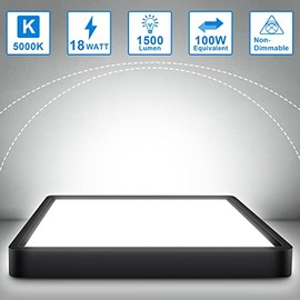 Defurhome Defurhome LED Ceiling Light,18W 1500LM,100W Equivalent,5000K Daylight White,Waterproof IP54,Flush Mount, Square Modern Ceiling Light for Bathroom,Kitchen,Office,Hallway,Bedroom,22cm(Black)