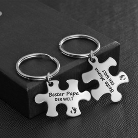 JSDDE Set of 2 Mama Papa Keyrings, Best Dad in the World, Best Mum in the World, Puzzle Keyring, Mother Father Bag Pendant for Mother's Day Gift, Father's Day Gift, Bester Papa/Beste Mama der Welt