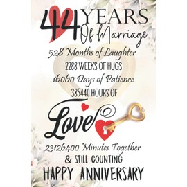 44 Years Of Marriage: Funny 44th couple wedding anniversary gift for both, her and him, lined Notebook, 100 pages, 6 in x 9 in (15.2 x 22.9 cm)