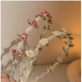 JAONLD 2 Pieces Flower Wreath Hair Oktoberfest Flower Wreath Hair with Beads and Roses, Headband Flowers Hair Accessories Oktoberfest Women for Festivals, Parties, Weddings, Beaches
