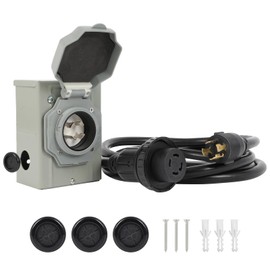 30 Amp Generator Inlet Box and 10 Ft Extension Cord Heavy Duty, NEMA L14-30P to L14-30R 30 Amp Generator Cord, Pre-Drilled Generator Inlet Box 30 Amp 4 Prong with LED Indicator, ETL Listed