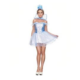 EraSpooky Women’s Snow Queen Costume - Enchanting Snow Princess Dress with Crown and Cape