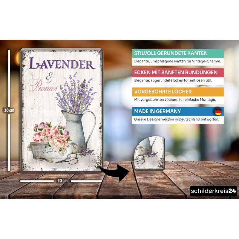 schilderkreis24 - Tin Sign "Lavender & Peonies" - Romantic Wall
