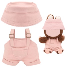 15cm-17cm Dolls Clothes with Adjustable Straps & Cute Hat for Girls, Summer Overalls Outfits Clothing Set for 17 CM Doll, Cute Fashion Ropa De for Have a Seat Doll Daily Wear-Pink