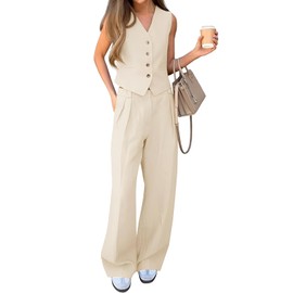 UEBSDVA Pantalones de Traje Conjuntos de Lino para Mujer (MX/US, Alfa, XX-Grande, Regular, Regular, Blanco)