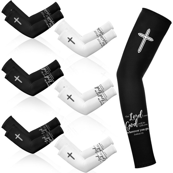 Shyyween 6 Pairs UV Cooling Arm Sleeves Christian Cross Oversleeve